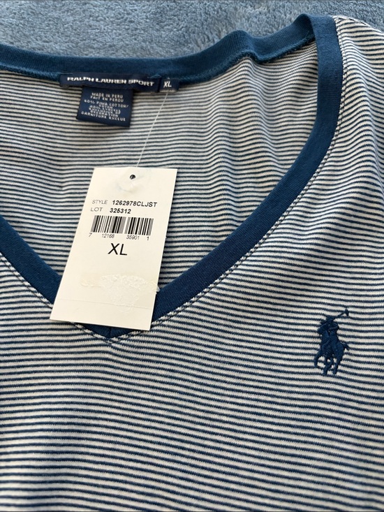 Ralph Lauren Sweaters - Ralph Lauren Blue and White Striped V-Neck Sweater